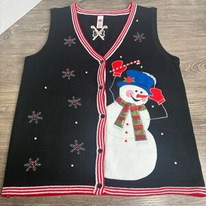 Women's Christmas Sweater Vest Snowman Mistletoe Festive Soft Medium Holiday